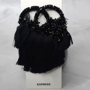 Express Black Beaded and Fringe Tassel Earrings